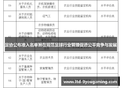 足协公布准入名单旨在规范足球行业管理促进公平竞争与发展